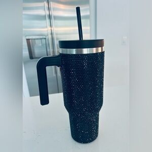 Black Rhinestone Hydrapeak 40ozTumbler with Handle